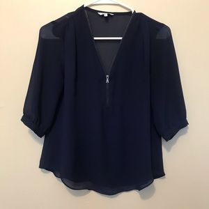 Sheer 3/4 Navy Blue Blouse Figleaf Boutique